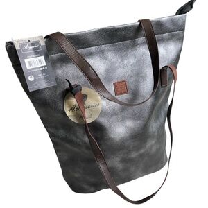 NWT Antonio Marbled Gray Vegan Faux Leather Zip Top Tote Bag